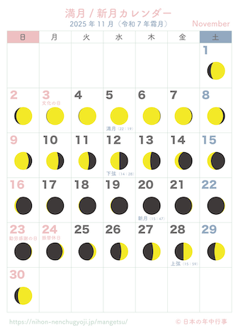 満月・新月カレンダー【2025年11月】｜無料ダウンロード＆印刷